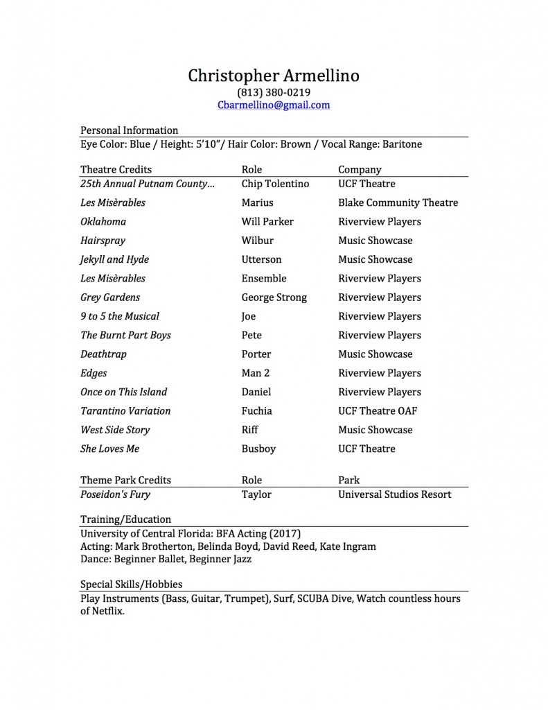 Black and White Theatre Resume